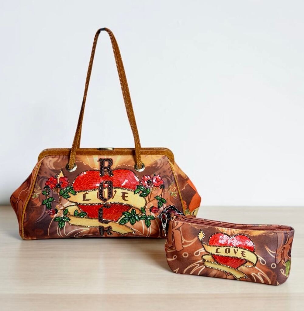 Y2K Isabella Fiore “Rock Me” Beaded Satchel & NWT Pen Case Set